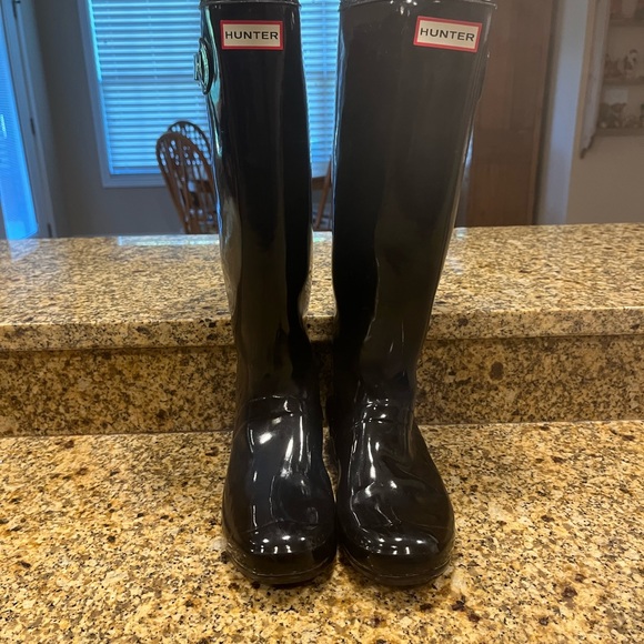Hunter Rainboots Original Tall Gloss Rain Boot Wellies women's sz 8 Black - Picture 5 of 13